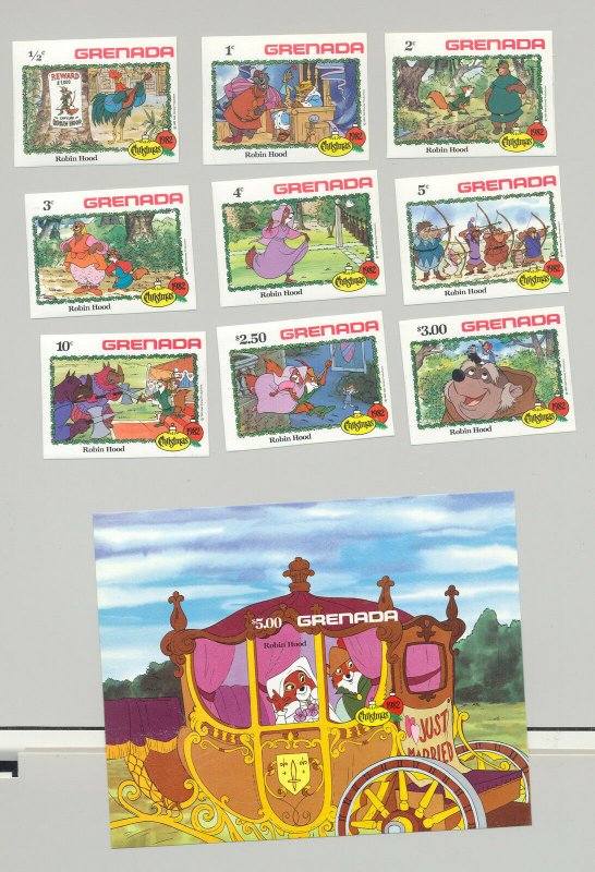 Grenada #1127-1136 Christmas, Disney, Robin Hood 9v & 1v S/S Imperf Proofs