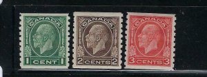 CANADA SCOTT #205-207 1933 COILS PERF 8 1/2 VERTICALLY - MINT LIGHT HINGED