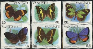 Vanuatu #346-348 Butterflies Postage Stamp Pairs 1983 Mint NH