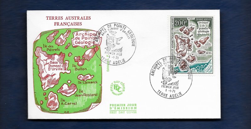 FRENCH ANTARCTIC 1971 MAP FDC