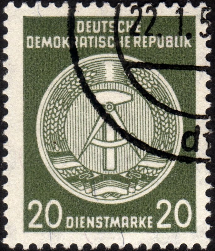 1958, Germany DDR, 20pfg, Used, Mi DA37yB, perf 14, fibe paper, Cv $140