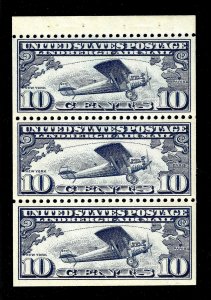 WCstamps: U.S. Scott #C10a / $115 - 10c Booklet Pane (3) Air Mail, XF, Mint OGnh