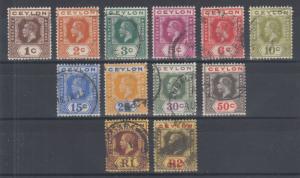 Ceylon Sc 200-211 used. 1912-25 KGV issues with wmk 3, 12 different, sound