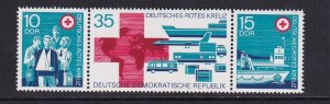 German Democratic Republic   DDR   #1399-1401a MNH 1972  Red Cross strip of 3