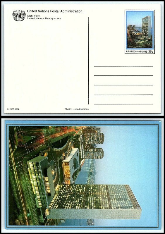 1989 UNITED NATIONS Postal Card - New York, Night View, Unused T10 