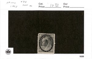 Canada, Postage Stamp, #74 Mint Hinged, 1898 Queen Victoria (AN)