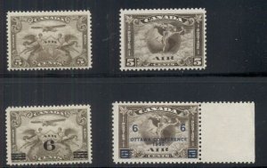 CANADA #C1-4 Complete Early Airmails, fresh og, NH, VF, Scott $237.50