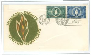 United Nations--New York 13-14 #13 and #14 on one cover with velvet cachet, unaddressed