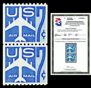 Scott C52 1958 7c Blue Airmail Coil Pair Mint Graded Superb 98 NH with PSE CERT