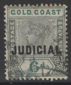 GOLD COAST Bft3 1899 6d GREY & TURQUOISE USED