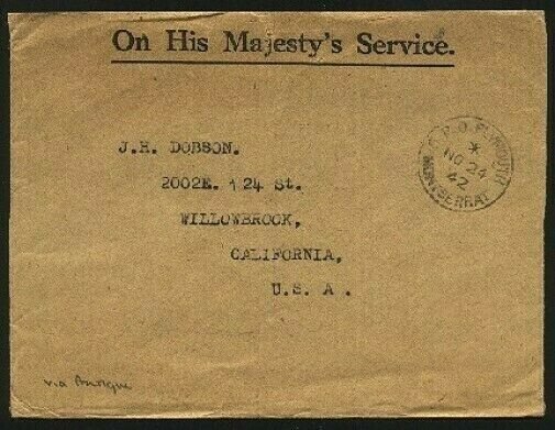 MONTSERRAT 1942 OHMS cover to USA via Antigua..............................94775