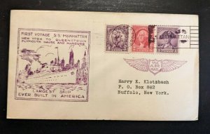 1932 SS Manhattan Maid Voyage Airmail Sea Post Cover to Buffalo New York