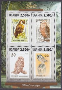 2013 Uganda 3139-3142KL Stamps on stamps - Birds - Owls 12,00 €