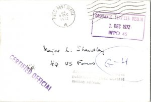 Great Britain Official Free Mail 1972 Field Post Office 16, Sennelager, Germa...