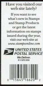 US BK242A - Booklet of 10 - 20¢ stamps. Pheasant - Sideways Position  SCV $20.00