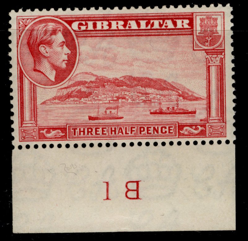 GIBRALTAR GVI SG123a, 1½d carmine, M MINT. Cat £275. PERF 13½ CONTROL 