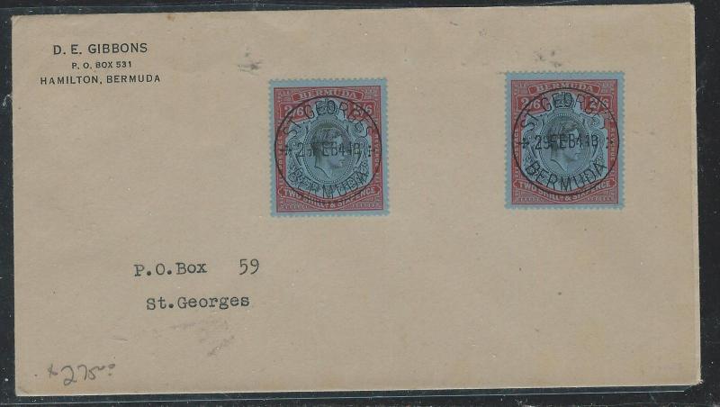 BERMUDA (P2906B) 1948  KGVI KEYPLATE 2/6 X2 SHADES ON LOCAL ST GEORGES SENT