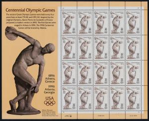 USA 3087 Sheet TL Plate MNH Centennial Olympic Games, Myron's Discobolus Statue