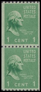 US 848 Presidential George Washington 1c coil pair (2 stamps) MNH 1939