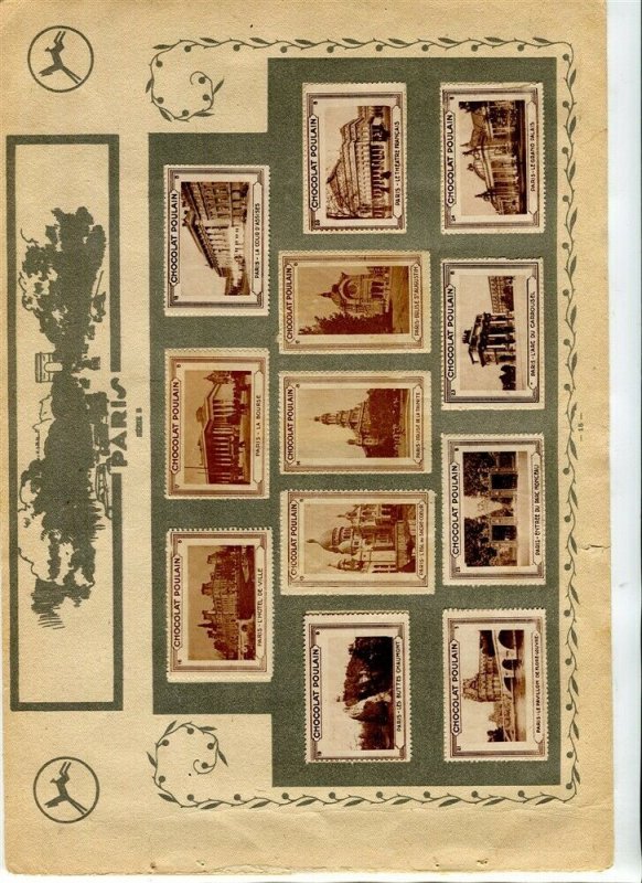 FRENCH Early 1900s CHOCOLAT POULAIN pictorial stamps stuck on double page