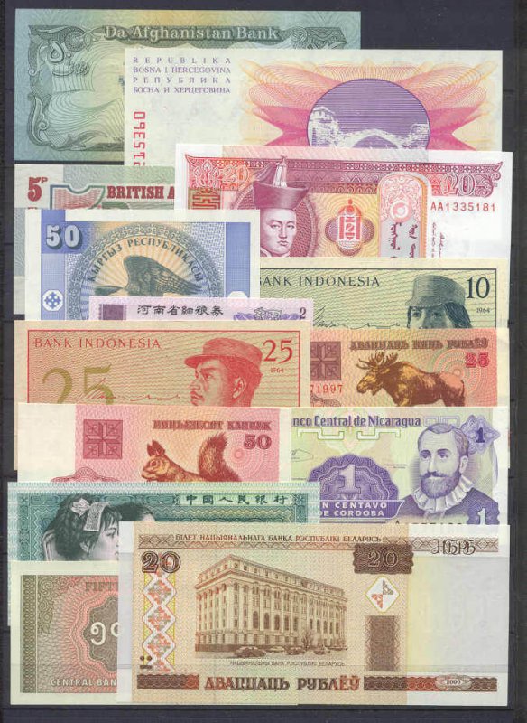 Worldwide 14 uncirculated banknotes