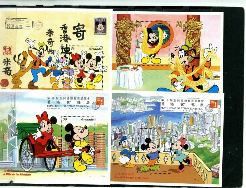 GRENADA 1997 DISNEY MICKEY VISITS HONG KONG SET OF 4 S/S MNH 