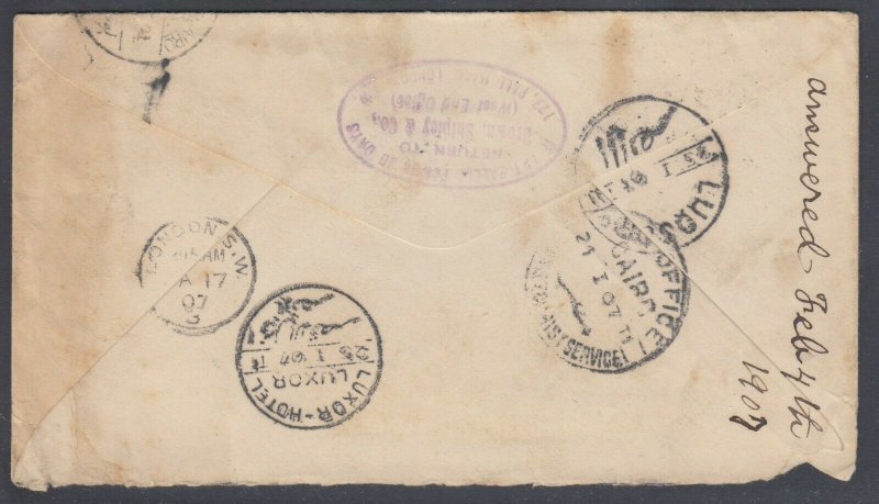 US 1907 cover from Newport RI to Thomas Cook in Cairo EGYPT, fwd to Luxor