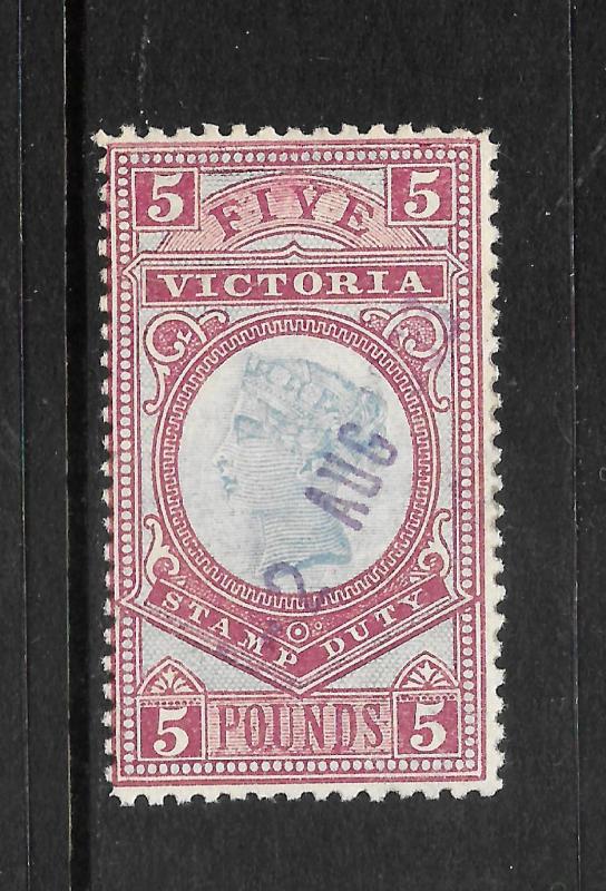 VICTORIA  1879-07  5pound   STAMP  DUTY     FISCAL   