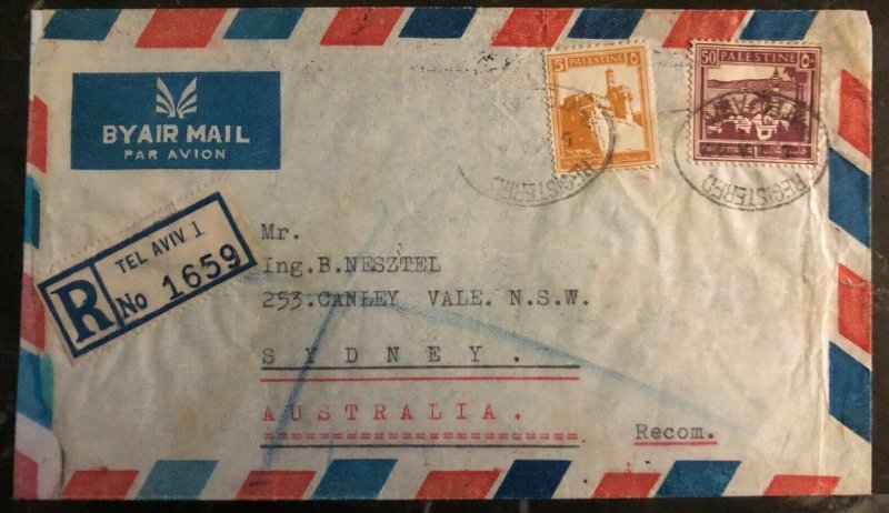 1941 Tel Aviv Palestine Airmail Registered cover to Sydney Australia