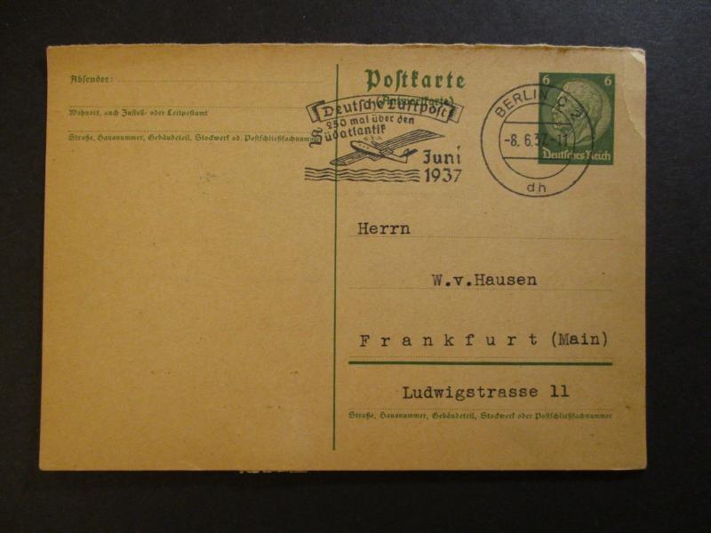 1937 Konigsberg to Frankfurt Germany Lot of 6 Airmail Cancel Postcard Covers