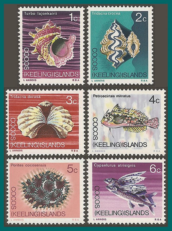 Cocos 1969 Marine Life, MNH  #8-13,SG8-SG13