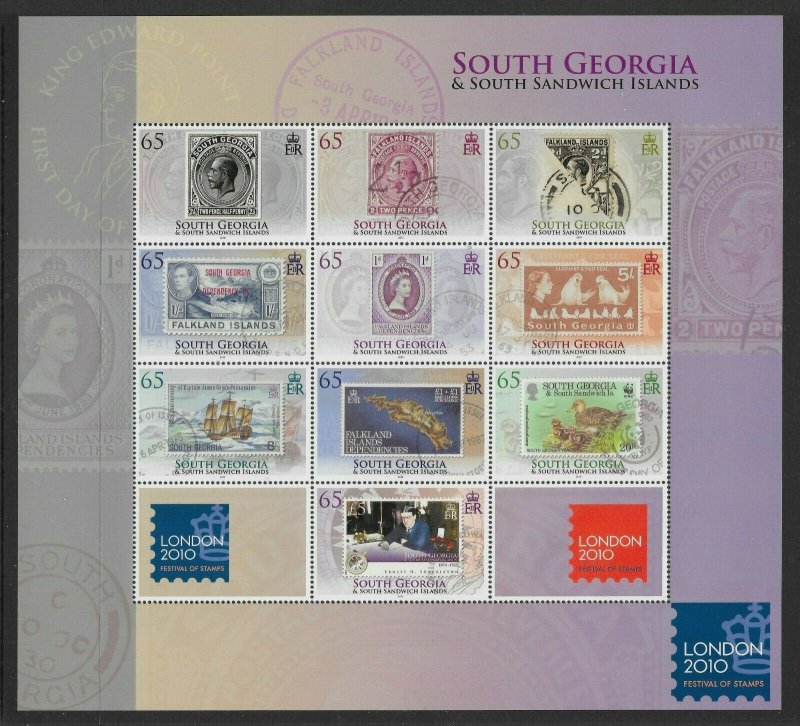 S.GEORGIA & S.SANDWICH IS. SG492a 2010 FESTIVAL OF STAMPS SHEETLET MNH