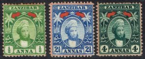 ZANZIBAR 1896 SULTAN 1/2A 21/2A AND 4A WMK SINGLE ROSETTE