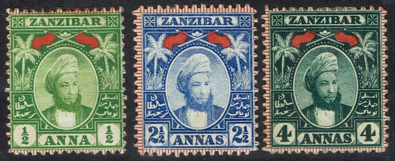 ZANZIBAR 1896 SULTAN 1/2A 21/2A AND 4A WMK SINGLE ROSETTE