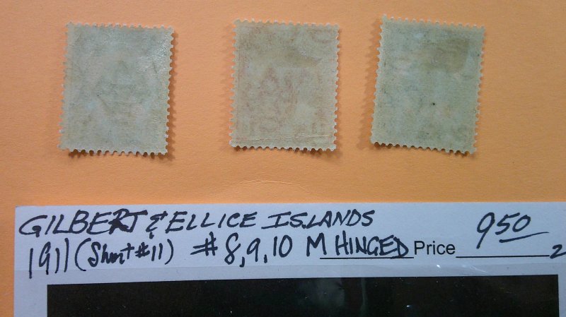 Gilbert & Ellice Islands 1911 Scott# 8,9,10 OG Hinged F-VF