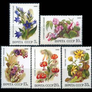 RUSSIA 1988 - Scott# 5687-91 Flowers Set of 5 NH