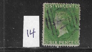 ST VINCENT SCOTT #14 1871-78 6P (DK BLUE GREEN) WMK 5- USED