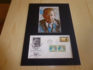 Dag Hammarskjold UN Art Postcard and 1962 USA FDC mount matte size A4