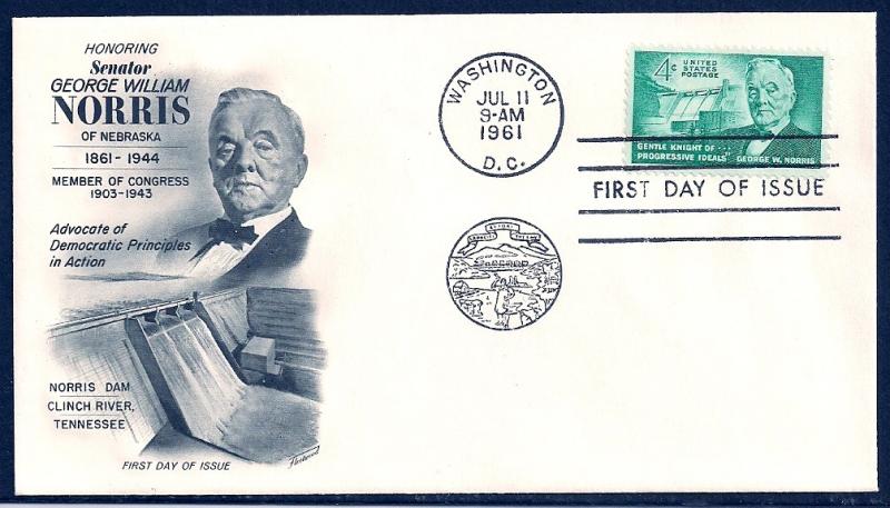 UNITED STATES FDC 4¢ George W Norris 1961 Fleetwood