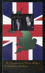 NEVIS  ENGAGEMENT OF PRINCE WILLIAM & KATE MIDDLETON  IMPERF S/SHT   MINT NH