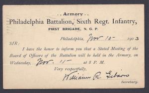 UX18 USED 1903 PHILA BATTALION 6TH REGIMENT 