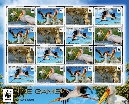 Gambia 2011 - WWF - Yellow-Billed Stork - Sheet of 16 stamps - Scott #3381 - MNH