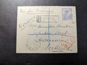 1899 Registered British Fiji Cover Suva to Scotland via San Francisco CA USA