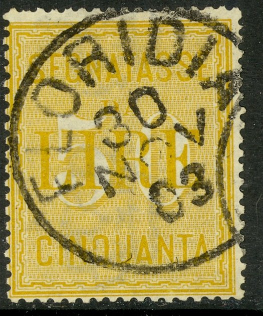 ITALY 1884-1903 50L Yellow POSTAGE DUE Sc J22 VFU FLORIDIA Postmark