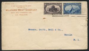 #288 & #290 ON COVER SAN FRANCISCO TO MANILA, PHILIPPINES MAY 12,1899 BT9750