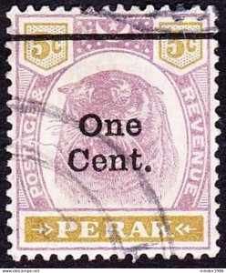 MALAYA PERAK 1900 1c on 5c Dull Purple & Olive-Yellow SG83 FU CV£20