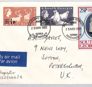 Falklands SOUTH GEORGIA Cover Air Mail SURCHARGES Registered Label Rev 1980 ZT49
