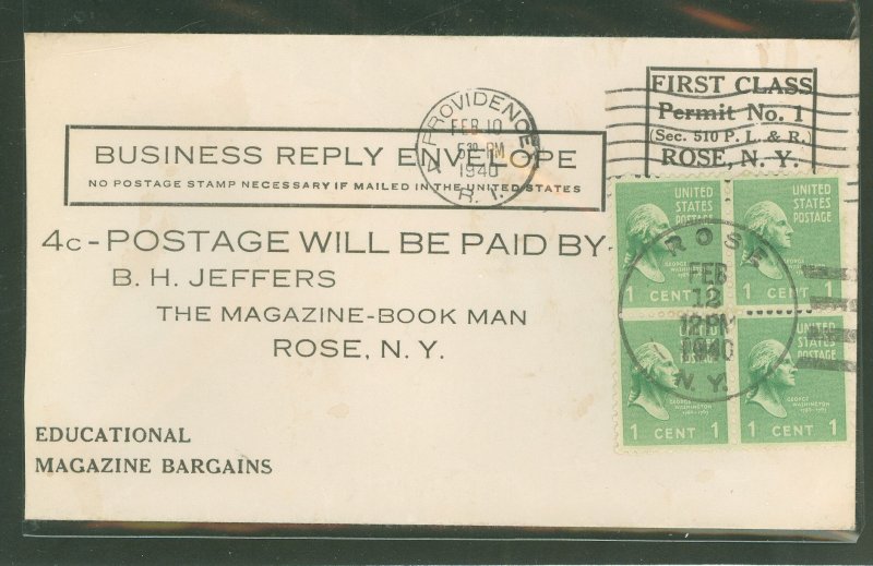 US 804 1940 four 1c Washington (presidential/prexy series) paid the postage due (3c first class + 1c service fee) on 74s busines