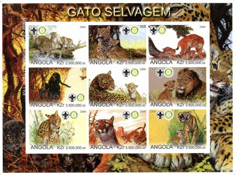 ANGOLA SHEET MNH IMPERF WILDCATS WILDLIFE