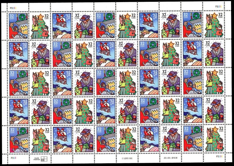 Scott #3111a (3108-3111) Christmas Family Scenes Sheet of 50 Stamps - MNH P#3333